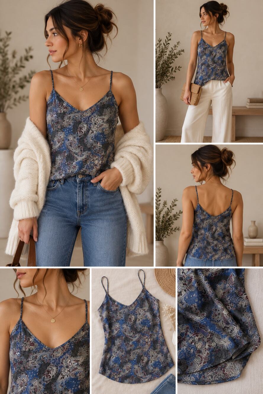 Vintage Y2K Paisley Satin Slip Cami Top L Boho Festival Ethereal Grunge